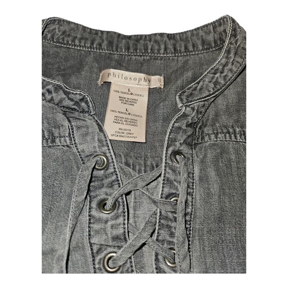 Philosophy Shirt Dress Women's Large Short Roll Tab Sleeves 100% Lyocell - Picture 2 of 5